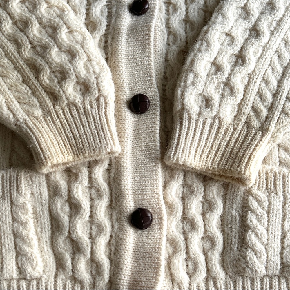 Vintage Irish Hand Knit Wool Cable Cardigan Fisherman Aran Handmade in Ireland - Picture 14 of 14